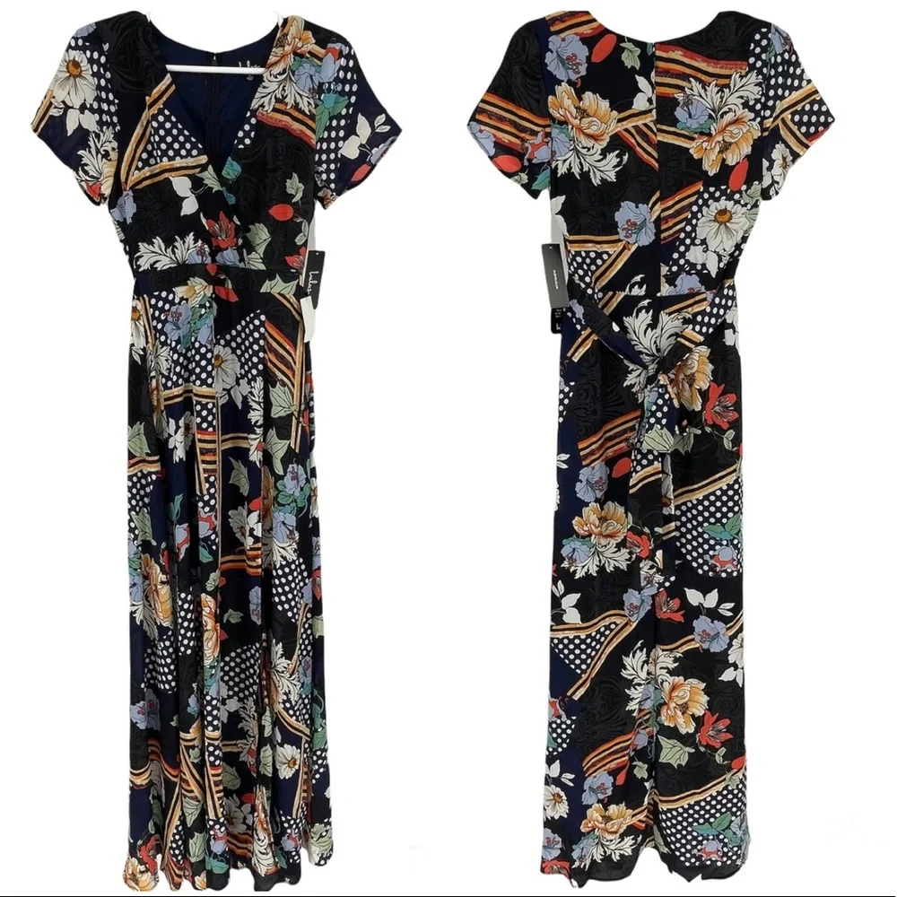 LULU’S NWT ALL MIXED UP FLORAL PATTERN MAXI DRESS SMALL BLUE WHITE MIX PRINTED - Picture 2 of 7